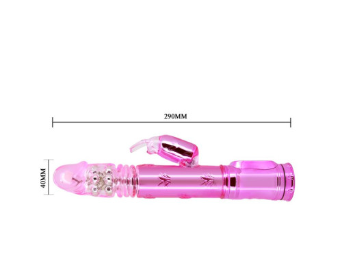 Розовый перезаряжаемый вибромассажер с ротацией, поступательными движениями и стимуляцией клитора - 29,5 см.