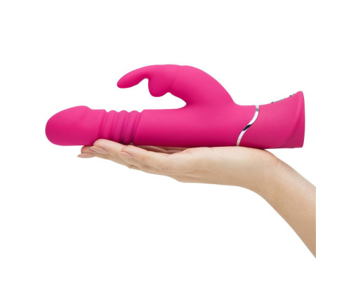 Розовый вибратор Thrusting Realistic Rechargeable Rabbit Vibrator с имитацией толчков - 22,8 см.