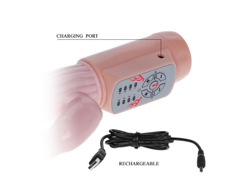 Вибратор Fire Bunny с клиторальным отростком и нагревом - 22 см.