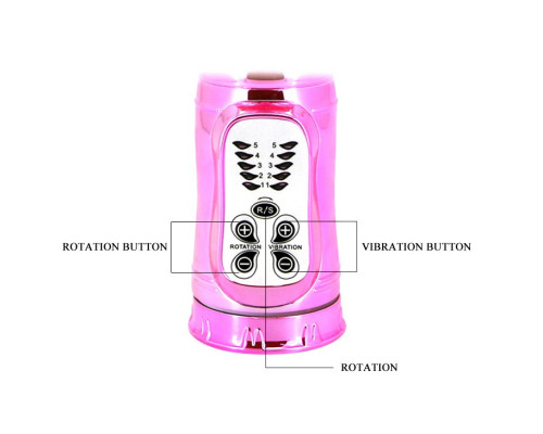 Розовый перезаряжаемый вибромассажер с ротацией, поступательными движениями и стимуляцией клитора - 29,5 см.