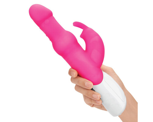 Розовый вибратор с вращающимися шариками - 26,3 см.