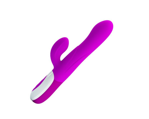 Лиловый вибратор Douglas с клиторальным отростком и функцией расширения - 24,9 см.