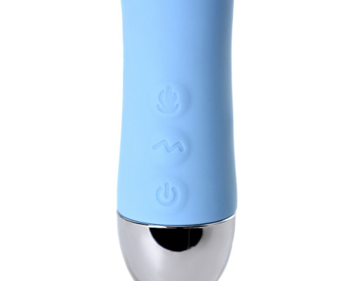 Голубой силиконовый вибратор с функцией нагрева и пульсирующими шариками FAHRENHEIT - 19 см.