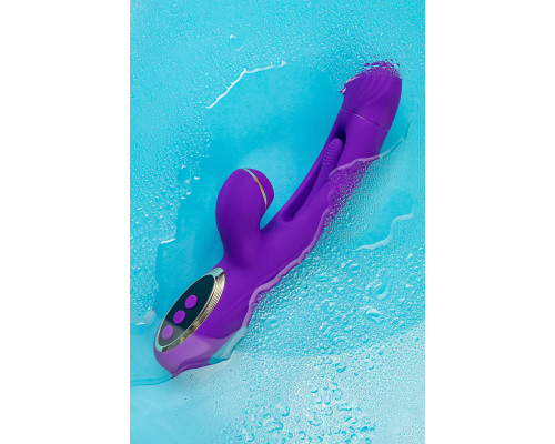 Фиолетовый вибратор с вакуумной стимуляцией и язычком Pitti - 24 см.