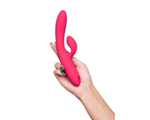 Ярко-розовый вибратор-кролик с вакуум-волновой стимуляцией Enila - 23 см.