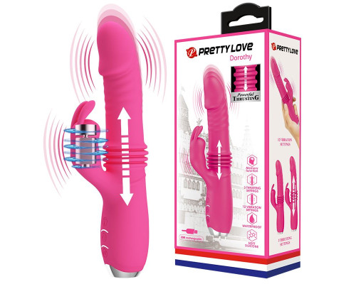 Розовый вибратор Dorothy с функцией поступательных движений - 19,7 см.
