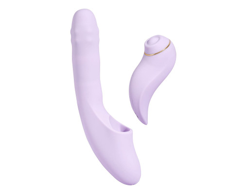 Сиреневый вибромассажер со съёмным клиторальным пульсатором DuoGlow