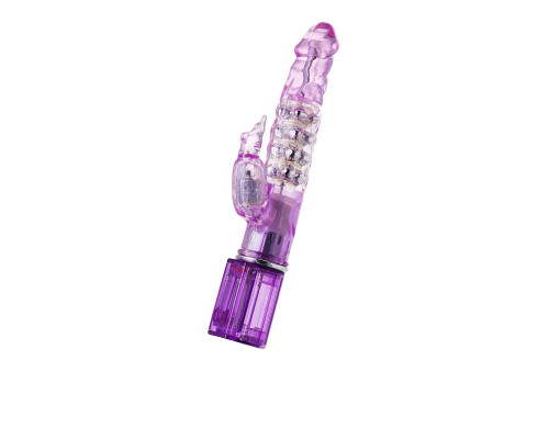 Фиолетовый хай-тек вибратор High-Tech fantasy с бусинами и отростком - 27,2 см.