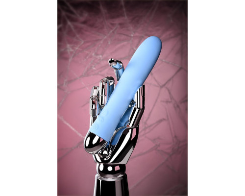 Голубой силиконовый вибратор с функцией нагрева и пульсирующими шариками FAHRENHEIT - 19 см.