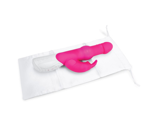 Розовый вибратор-кролик с вращающимися бусинами - 25 см.