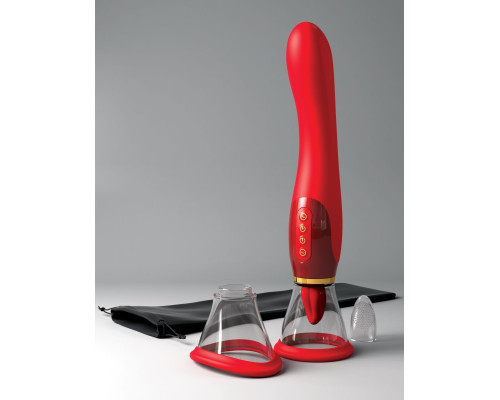 Красный двухсторонний вибростимулятор Ultimate Pleasure 24K Gold Luxury Edition - 25 см.