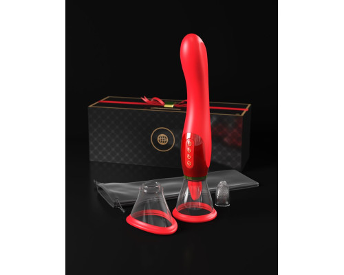 Красный двухсторонний вибростимулятор Ultimate Pleasure 24K Gold Luxury Edition - 25 см.