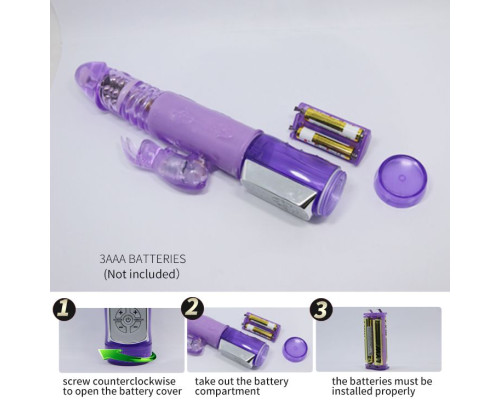 Фиолетовый ротатор с возвратно-поступательными движениями и клиторальным стимулятором - 24 см.