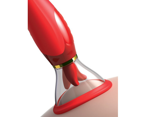 Красный двухсторонний вибростимулятор Ultimate Pleasure 24K Gold Luxury Edition - 25 см.