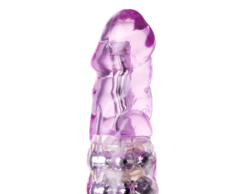 Фиолетовый хай-тек вибратор High-Tech fantasy с бусинами и отростком - 27,2 см.