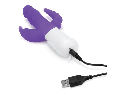 Фиолетовый перезаряжаемый вибратор с 2 дополнительными отростками - 22 см.