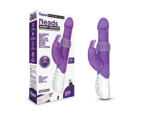 Фиолетовый вибратор-кролик с вращающимися бусинами - 25 см.