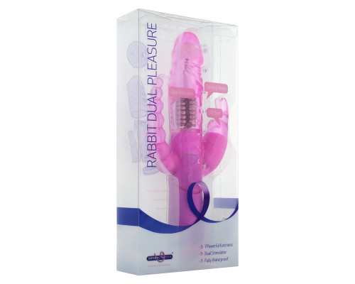 Розовый вибратор RABBIT DUAL PLEASURE с клиторальным и анальным стимуляторами - 22 см.
