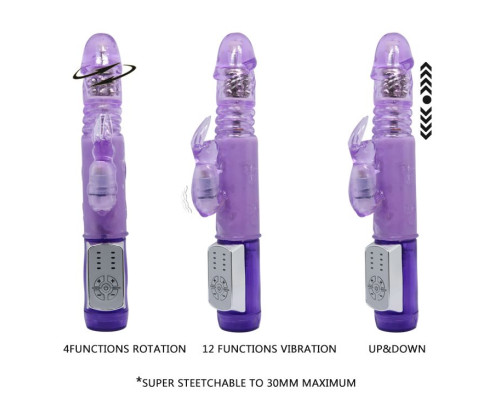Фиолетовый ротатор с возвратно-поступательными движениями и клиторальным стимулятором - 24 см.