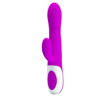 Лиловый вибратор Douglas с клиторальным отростком и функцией расширения - 24,9 см.