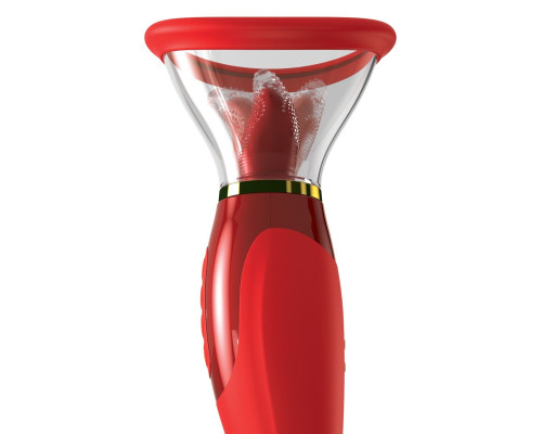 Красный двухсторонний вибростимулятор Ultimate Pleasure 24K Gold Luxury Edition - 25 см.