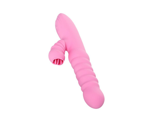Розовый вибратор Lixy с возвратно-поступательным движением и нагревом - 23 см.