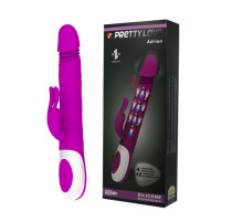 Перезаряжаемый вибратор Adrian с rolling-функцией и клиторальным отростком - 26,7 см.