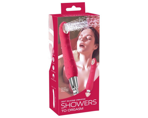 Малиновая насадка на душ с вибрацией Showers to orgasm - 20,1 см.