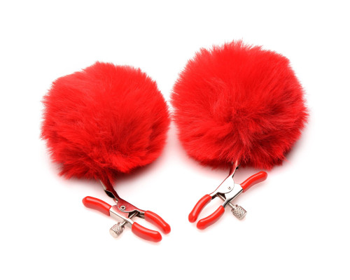Красные зажимы на соски с помпонами Pom Pom