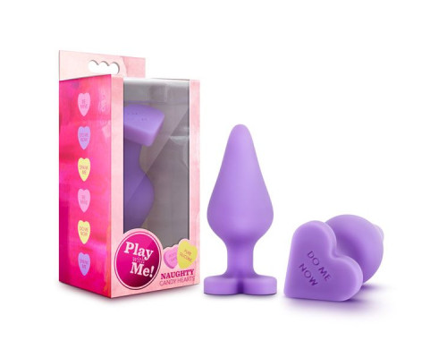 Фиолетовая анальная пробка Naughty Candy Heart Do Me Now - 8,9 см.