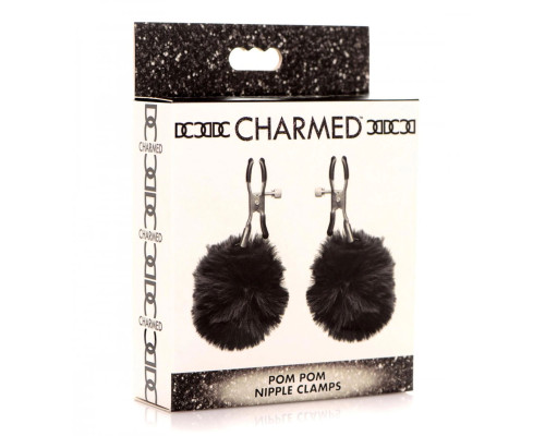 Зажимы для сосков с черным помпонами Pom Pom Nipple Clamps