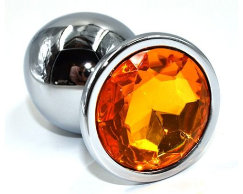 Серебристая анальная пробка из нержавеющей стали с желтым кристаллом - 10 см.