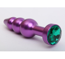 Фиолетовая фигурная анальная ёлочка с зелёным кристаллом - 11,2 см.