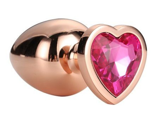 Золотистая анальная втулка с кристаллом-сердечком розового цвета - 7,1 см.