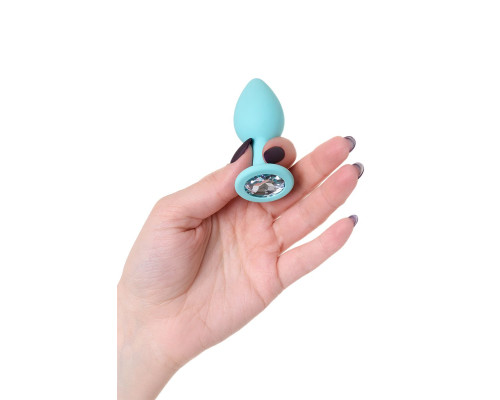 Мятная анальная пробка с прозрачным кристаллом Brilliant - 7 см.