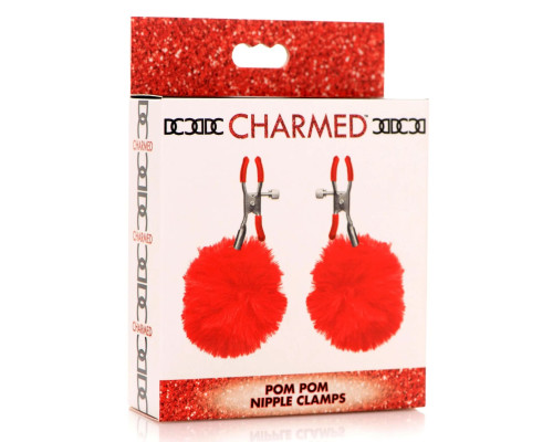 Красные зажимы на соски с помпонами Pom Pom