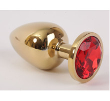 Золотистая анальная пробка с красным кристаллом - 8,2 см.