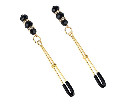 Золотистые зажимы на соски с бусинами и стразами