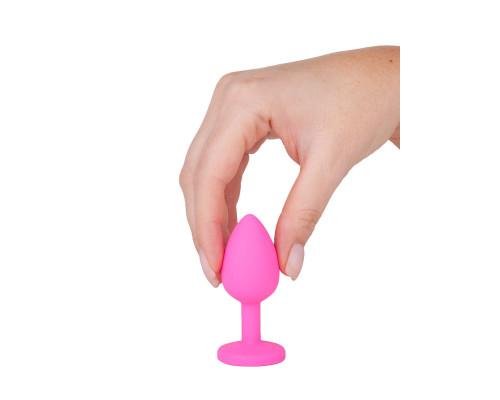 Розовая анальная втулка с малиновым кристаллом - 7,3 см.