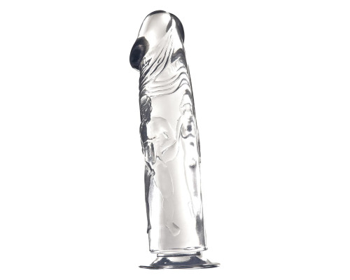 Прозрачный фаллоимитатор с фигурками на поверхности - 21,6 см.