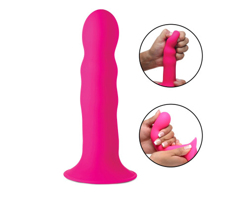 Розовый гибкий фаллоимитатор Squeeze-It Wavy Dildo - 18,3 см.