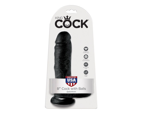Чёрный фаллоимитатор 8  Cock with Balls - 21,3 см.