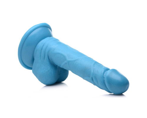 Голубой реалистичный фаллоимитатор на присоске - 19 см.