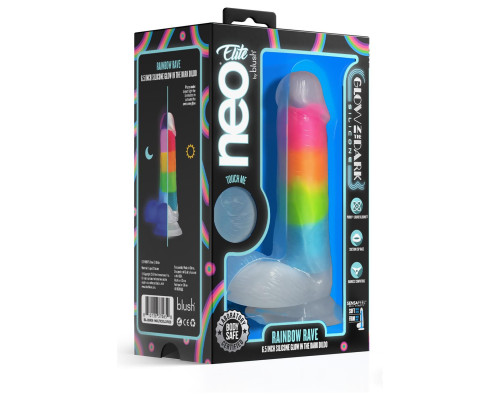 Яркий люминесцентный фаллоимитатор Rainbow Rave - 16,5 см.