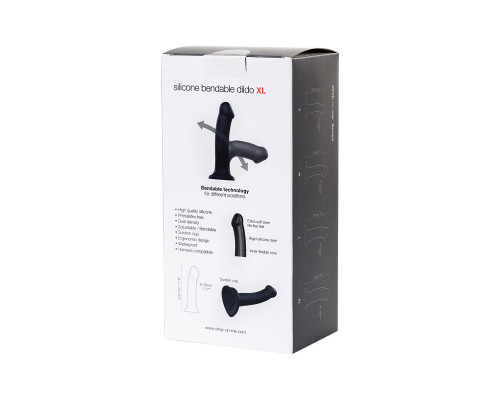 Черный фаллос на присоске Silicone Bendable Dildo XL - 20 см.