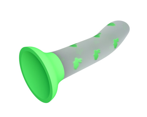 Светящийся в темноте фаллоимитатор Magical Nightfall с зелеными зайчиками - 17 см.