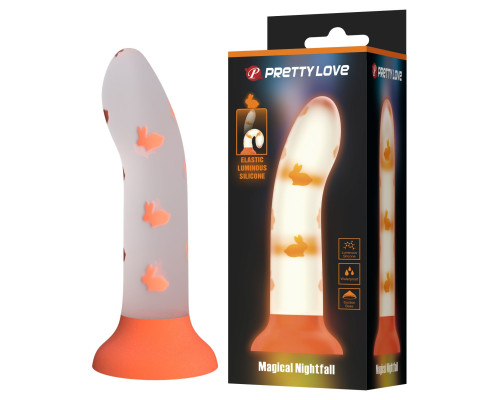 Светящийся в темноте фаллоимитатор Magical Nightfall с зайчиками - 17 см.