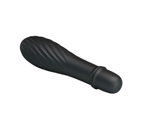 Чёрный вибратор Solomon с бороздками - 12,3 см.