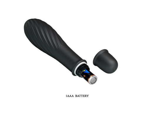 Чёрный вибратор Solomon с бороздками - 12,3 см.