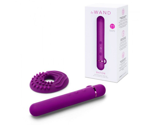 Фиолетовый мини-вибратор Le Wand Baton с текстурированной насадкой - 11,9 см.